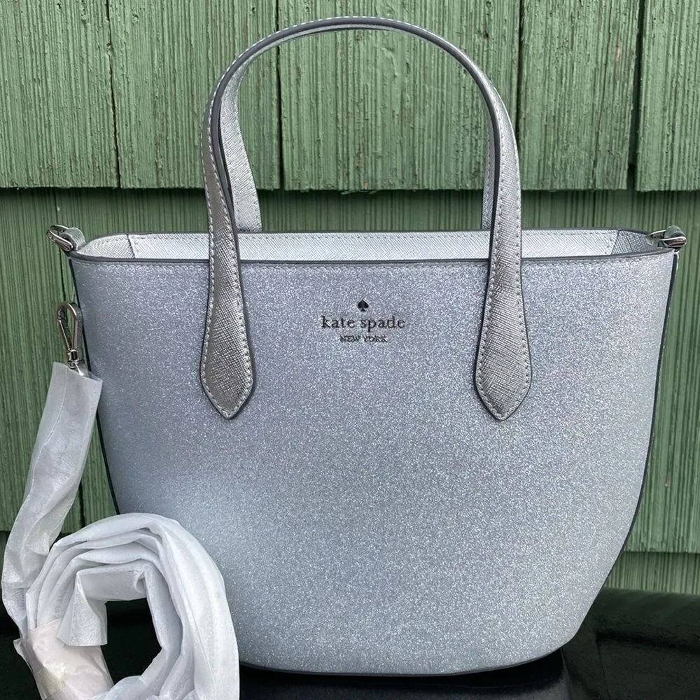 KATE SPADE Silver Glimmer Satchel Crossbody Bag Purse